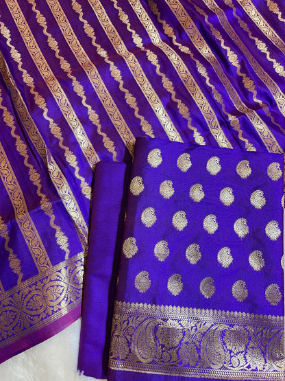 Blue Semi Katan Silk Banarasi 3 pcs Suit Set 750SHL_SK20