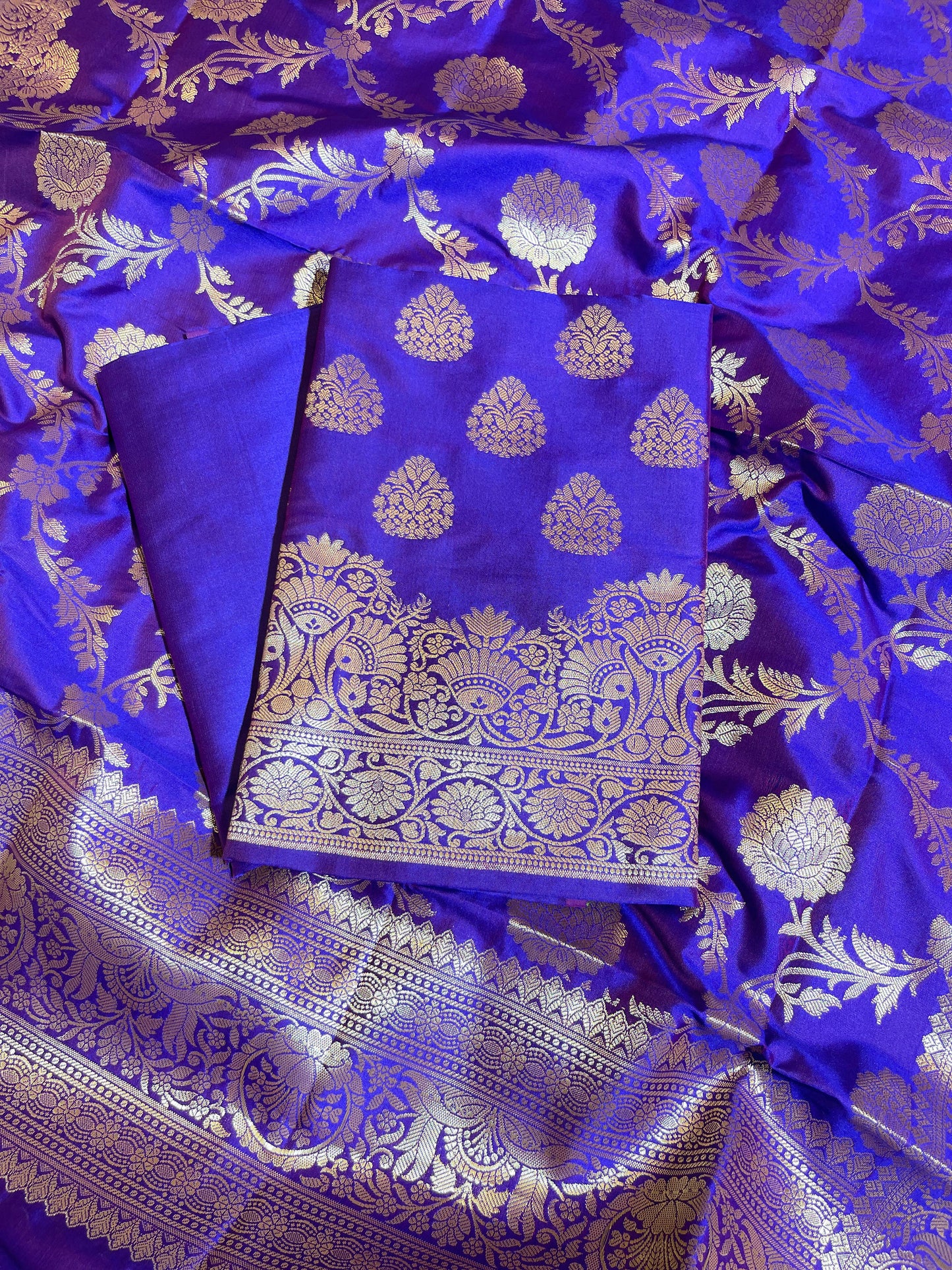 Royal Blue Semi Katan Silk Banarasi 3 pcs Suit Set 750SHL_SK21