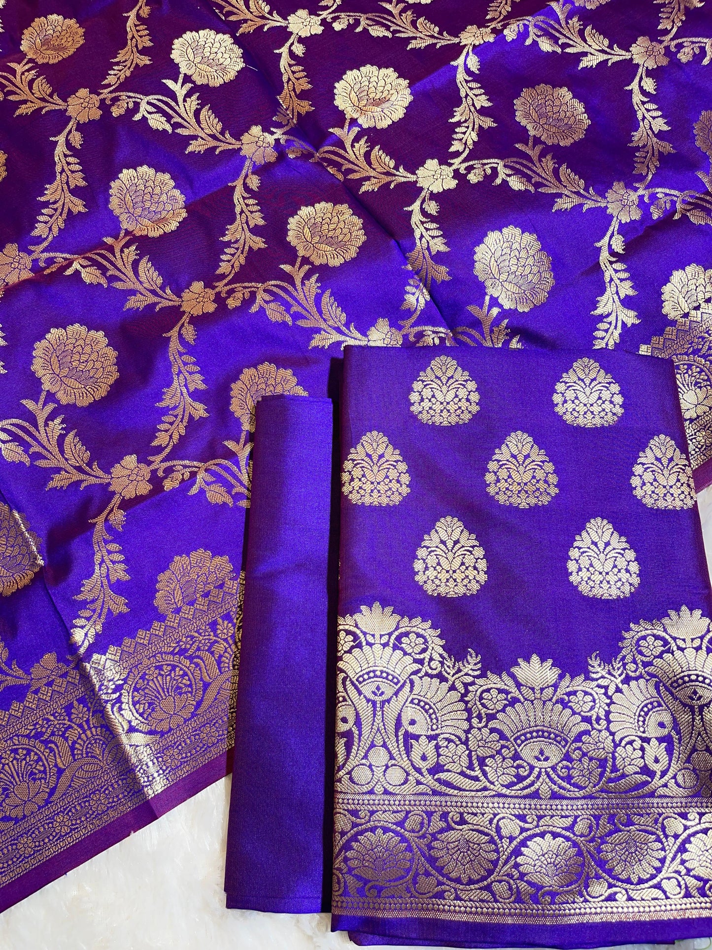 Royal Blue Semi Katan Silk Banarasi 3 pcs Suit Set 750SHL_SK21