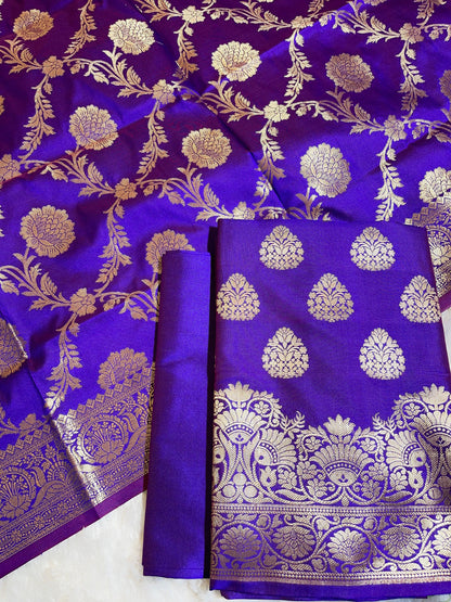 Royal Blue Semi Katan Silk Banarasi 3 pcs Suit Set 750SHL_SK21