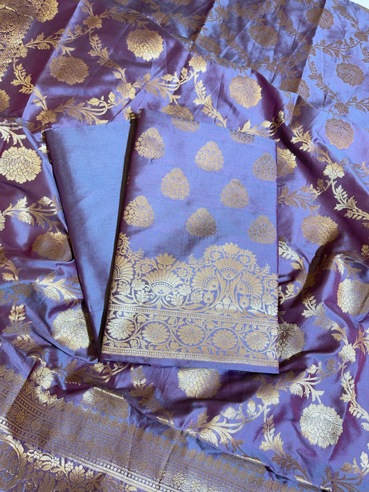 Grey Semi Katan Silk Banarasi 3 pcs Suit Set 750SHL_SK22