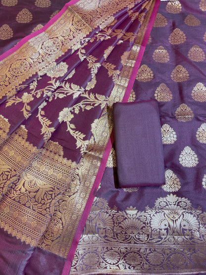 Wine Semi Katan Silk Banarasi 3 pcs Suit Set 750SHL_SK24