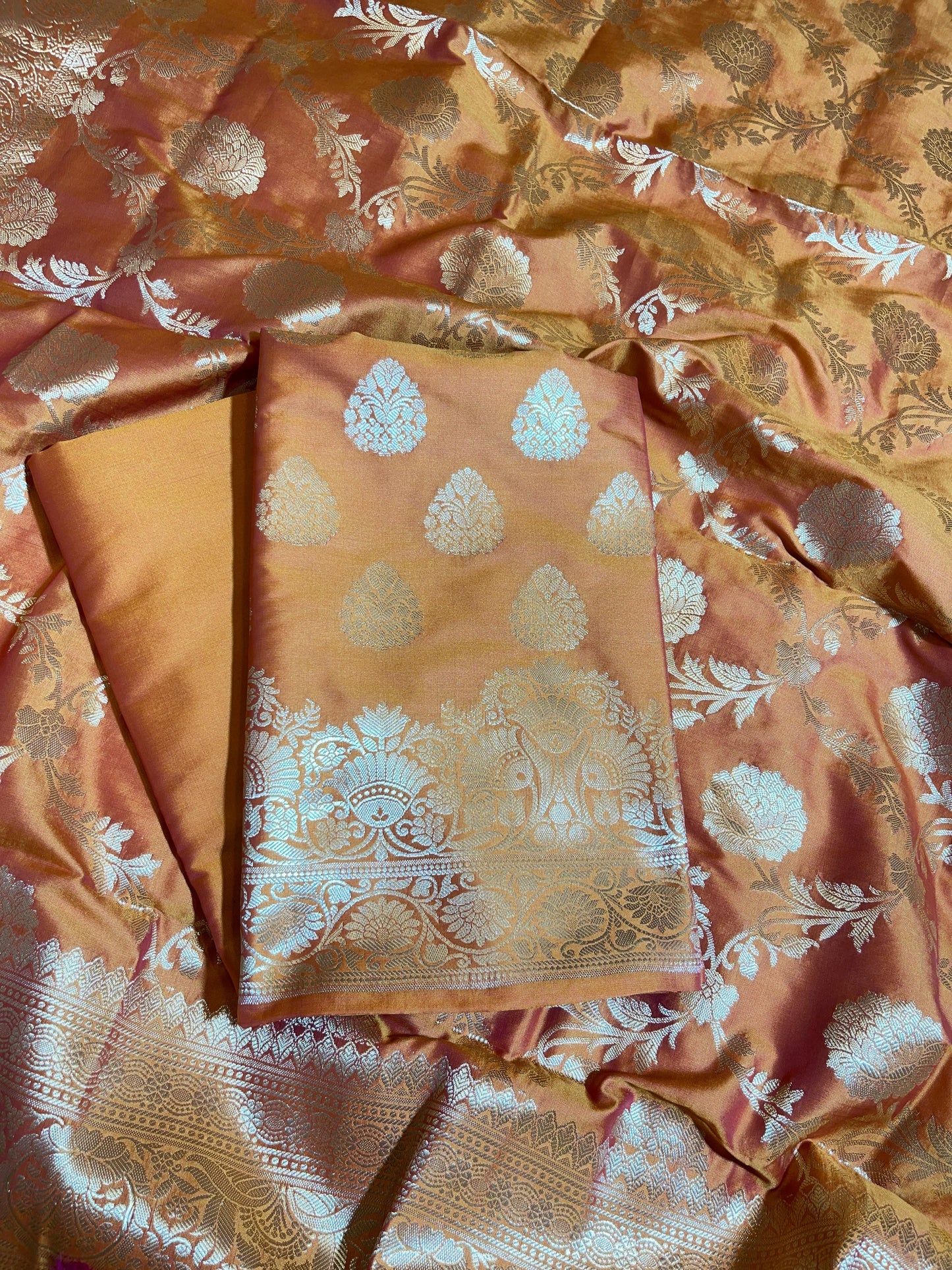 Orange Semi Katan Silk Banarasi 3 pcs Suit Set 750SHL_SK25