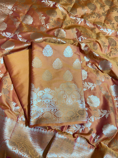 Orange Semi Katan Silk Banarasi 3 pcs Suit Set 750SHL_SK25