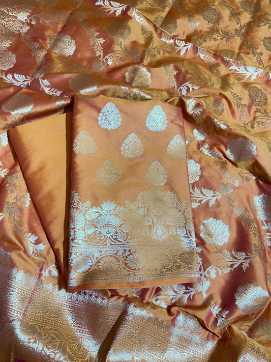 Orange Semi Katan Silk Banarasi 3 pcs Suit Set 750SHL_SK25