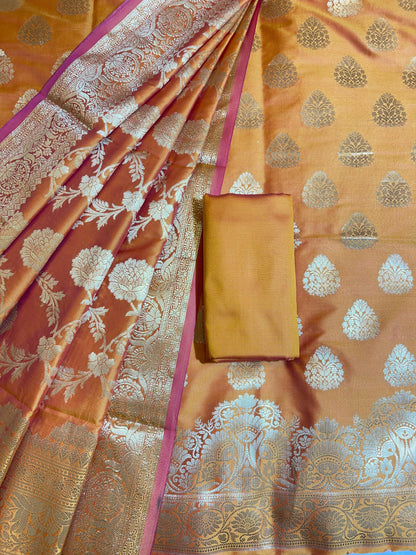 Orange Semi Katan Silk Banarasi 3 pcs Suit Set 750SHL_SK25