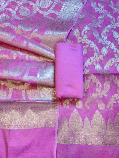 Pink Mercerize Cotton Silk Banarasi 3 pcs Suit Set 700SKL_MS2