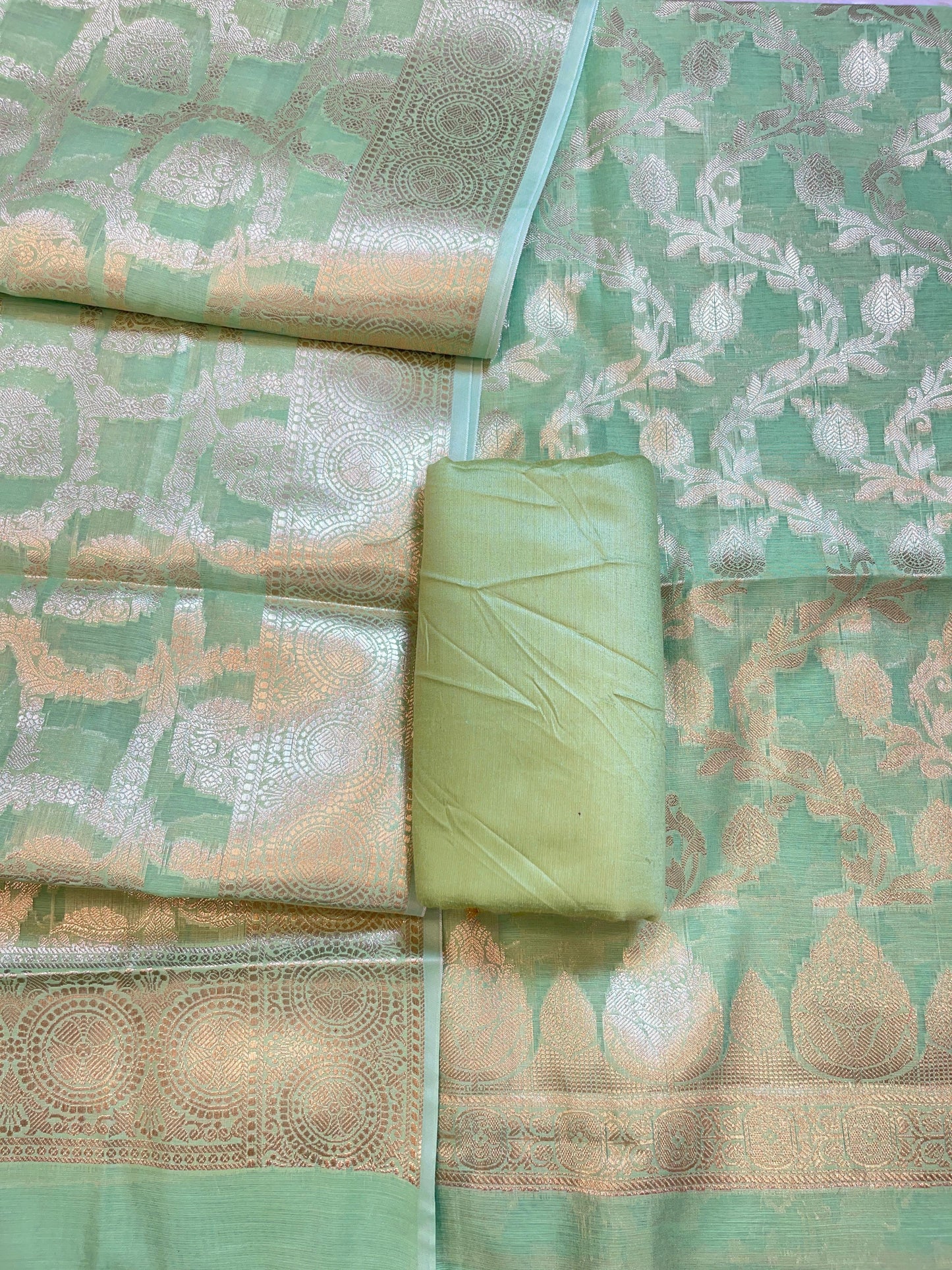 Pista Green Mercerize Cotton Silk Banarasi 3 pcs Suit Set 700SKL_MS5