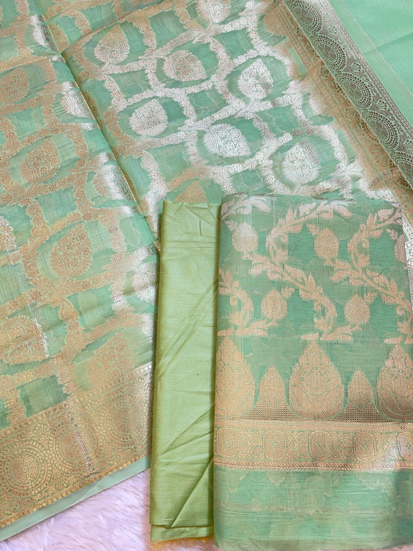 Pista Green Mercerize Cotton Silk Banarasi 3 pcs Suit Set 700SKL_MS5