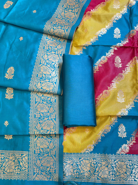 Rangkaat Art Silk Banarasi 3 pcs Suit Set  with Contrast Seagreen Dupatta 650SKL_RNG1