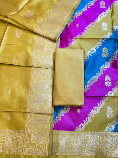 Rangkaat Art Silk Banarasi 3 pcs Suit Set  with Contrast Olive Dupatta 650SKL_RNG2