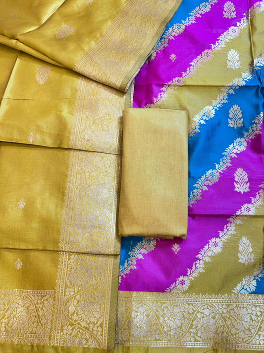 Rangkaat Art Silk Banarasi 3 pcs Suit Set  with Contrast Olive Dupatta 650SKL_RNG2