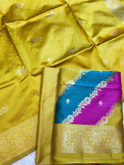 Rangkaat Art Silk Banarasi 3 pcs Suit Set  with Contrast Olive Dupatta 650SKL_RNG2