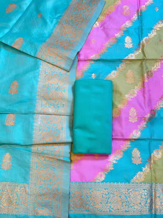 Rangkaat Art Silk Banarasi 3 pcs Suit Set  with Contrast Turqouise Blue Dupatta 650SKL_RNG5