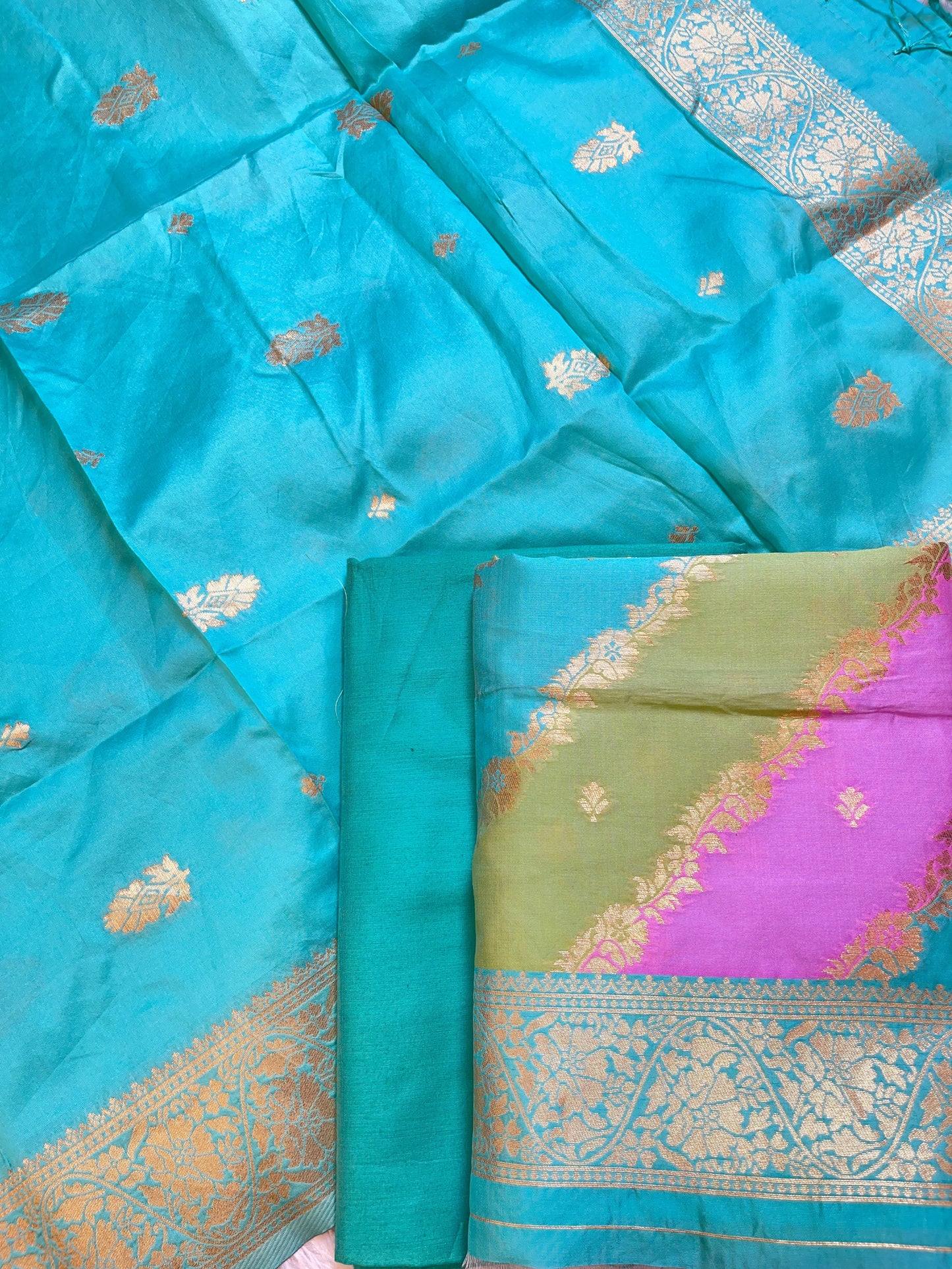 Rangkaat Art Silk Banarasi 3 pcs Suit Set  with Contrast Turqouise Blue Dupatta 650SKL_RNG5