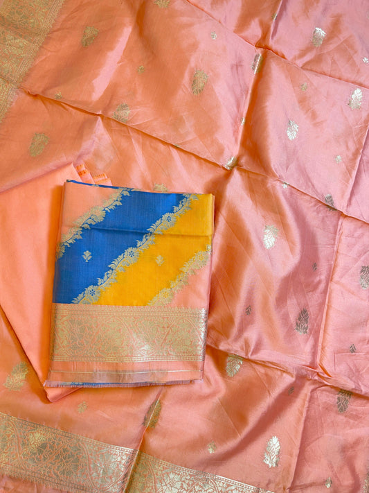Rangkaat Art Silk Banarasi 3 pcs Suit Set  with Contrast Peach Dupatta 650SKL_RNG6