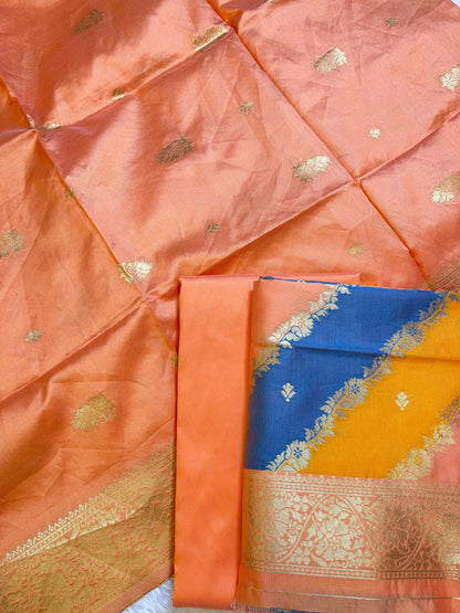 Rangkaat Art Silk Banarasi 3 pcs Suit Set  with Contrast Peach Dupatta 650SKL_RNG6