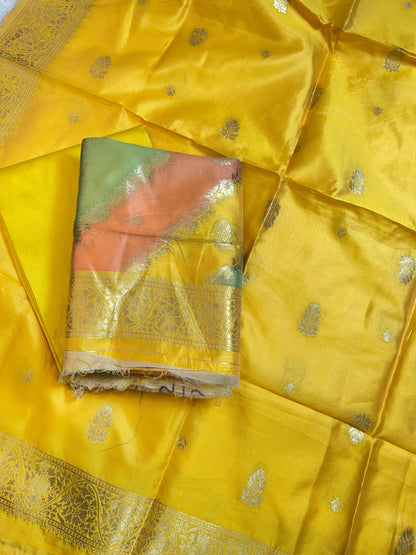 Rangkaat Art Silk Banarasi 3 pcs Suit Set  with Contrast Yellow Dupatta 650SKL_RNG7