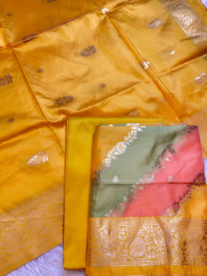 Rangkaat Art Silk Banarasi 3 pcs Suit Set  with Contrast Yellow Dupatta 650SKL_RNG7