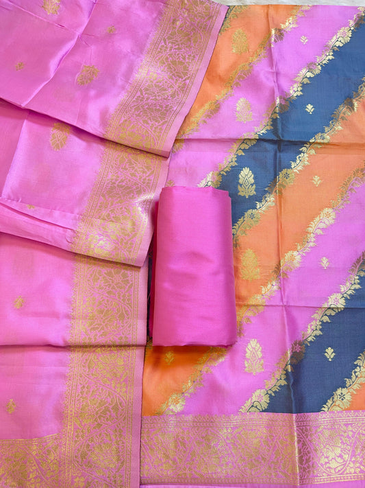 Rangkaat Art Silk Banarasi 3 pcs Suit Set  with Contrast Pink Dupatta 650SKL_RNG8