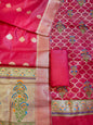 Red Jamdani Weave Cotton Banarasi 3 pcs Suit Set 600SKL_JM1