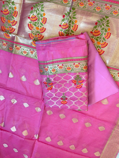 Pink Jamdani Weave Cotton Banarasi 3 pcs Suit Set 600SKL_JM6