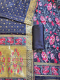Navy Blue Jamdani Weave Cotton Banarasi 3 pcs Suit Set 600SKL_JM17