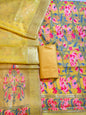 Gold Jamdani Weave Cotton Banarasi 3 pcs Suit Set 600SKL_JM14