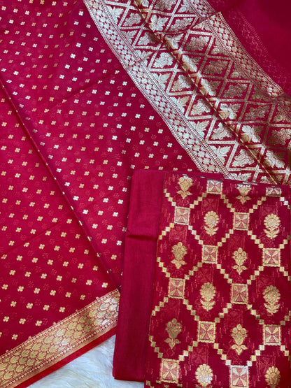 Red Mescrize Cotton Geometrical Banarasi 3 pcs Suit Set 1100SKL_MS1