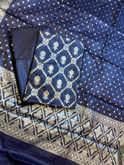 Black Mescrize Cotton Geometrical Banarasi 3 pcs Suit Set 1100SKL_MS2