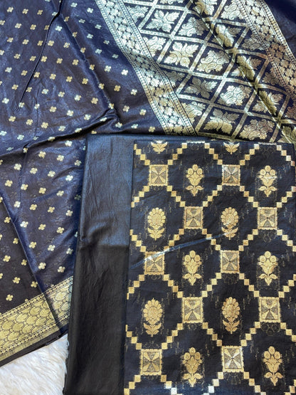 Black Mescrize Cotton Geometrical Banarasi 3 pcs Suit Set 1100SKL_MS2