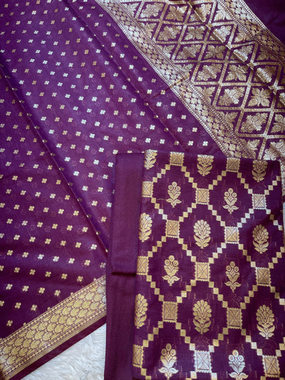 Purple Mescrize Cotton Geometrical Banarasi 3 pcs Suit Set 1100SKL_MS4