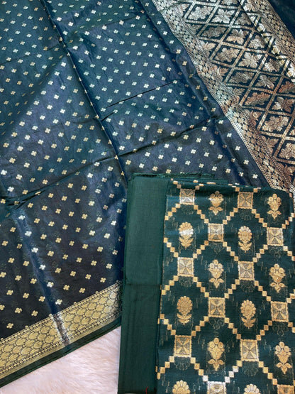 Dark Green Mescrize Cotton Geometrical Banarasi 3 pcs Suit Set 1100SKL_MS5