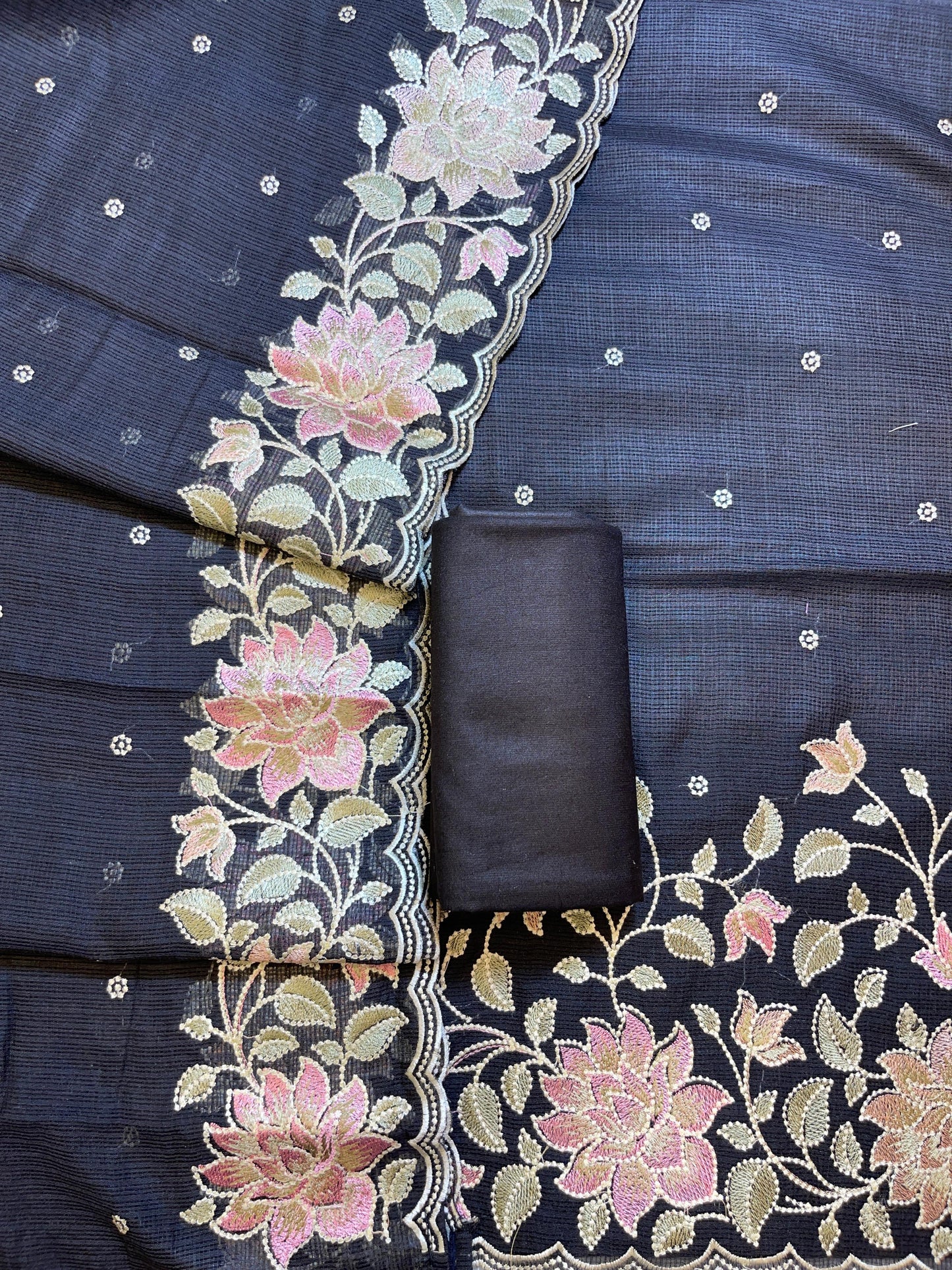 Black Kota Check Embroidery Banarasi 3 pcs Suit Set 1100SKL_KC1