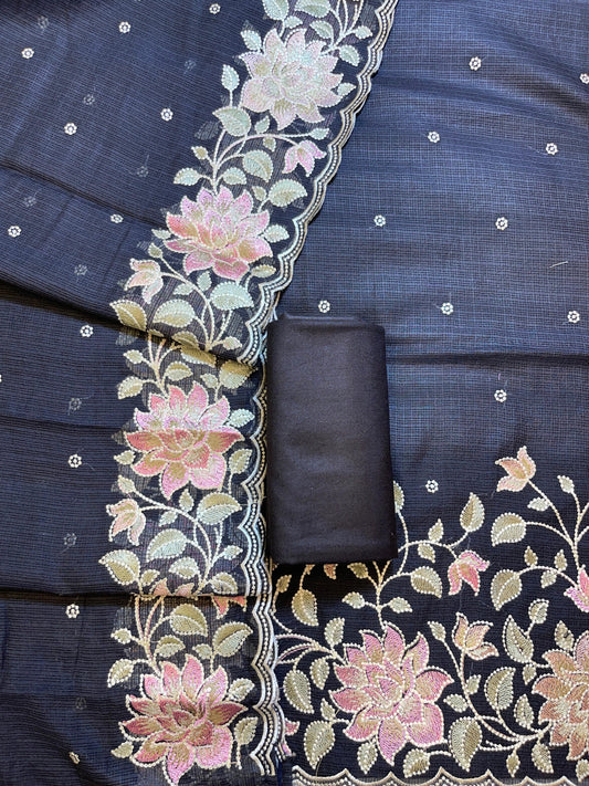 Black Kota Check Embroidery Banarasi 3 pcs Suit Set 1100SKL_KC1