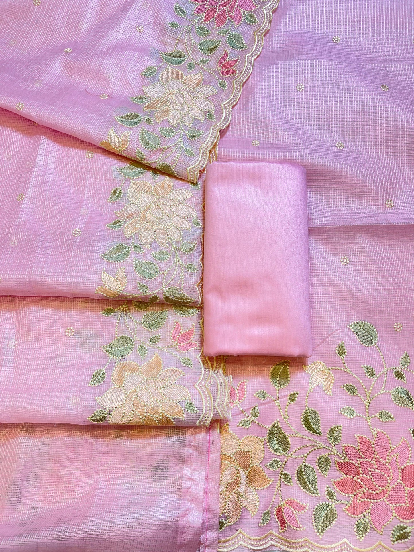 Pink Kota Check Embroidery Banarasi 3 pcs Suit Set 1100SKL_KC4