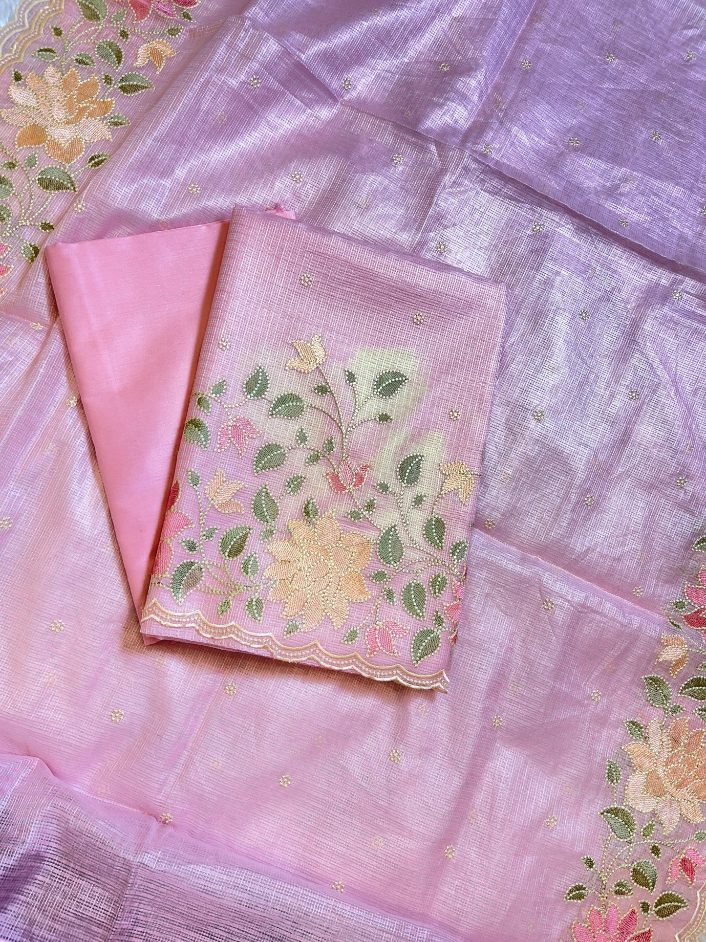 Pink Kota Check Embroidery Banarasi 3 pcs Suit Set 1100SKL_KC4
