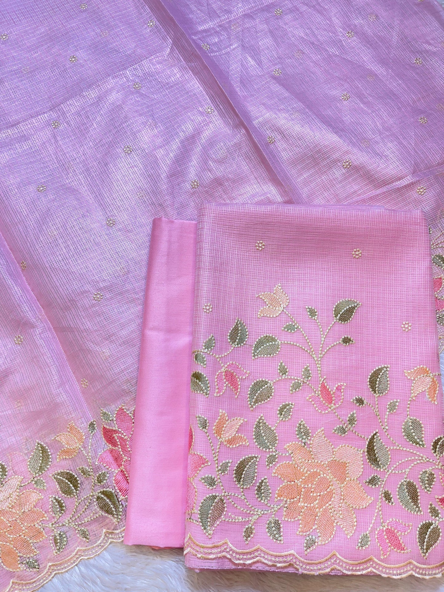 Pink Kota Check Embroidery Banarasi 3 pcs Suit Set 1100SKL_KC4
