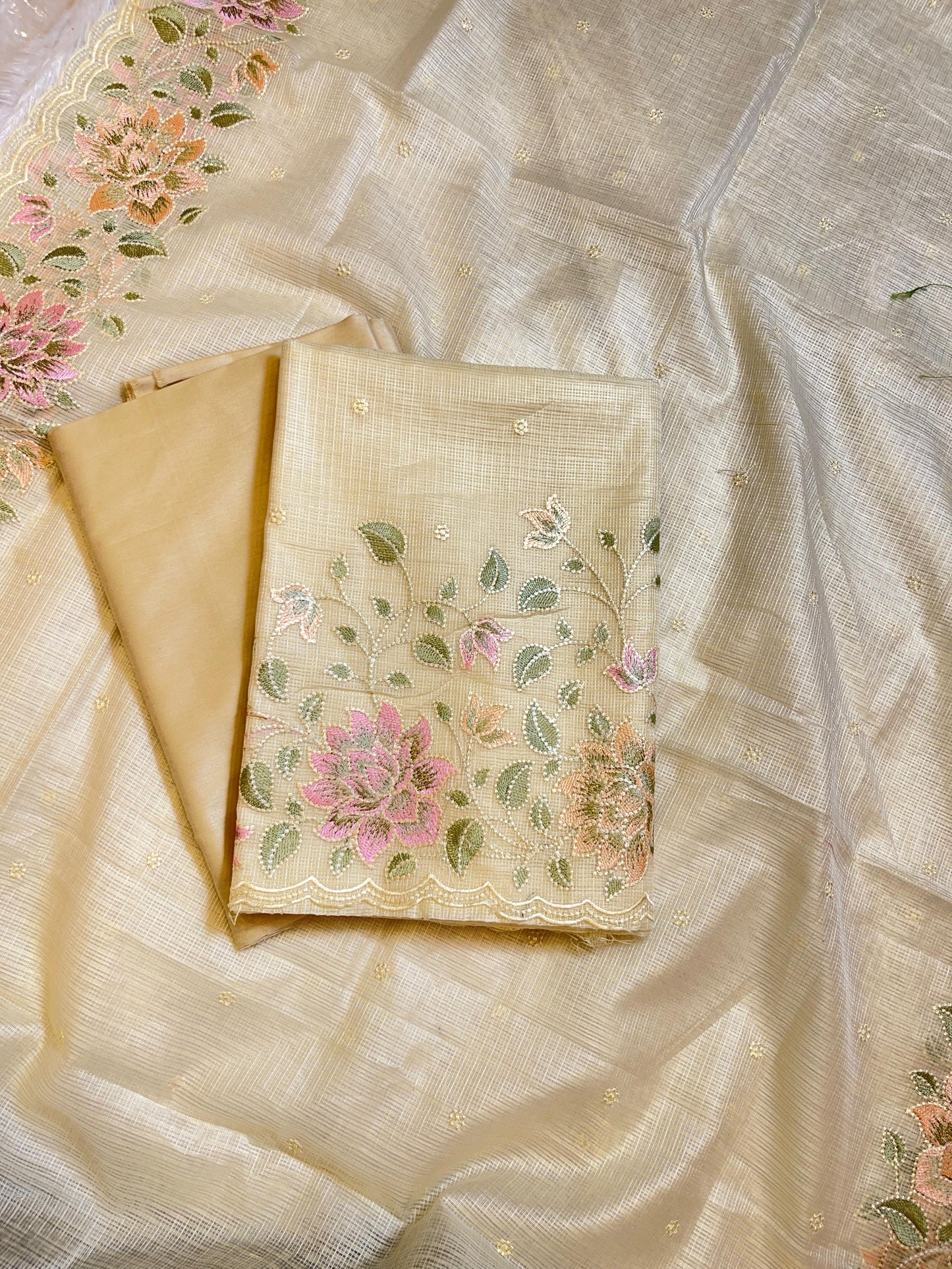 Yellow Kota Check Embroidery Banarasi 3 pcs Suit Set 1100SKL_KC5