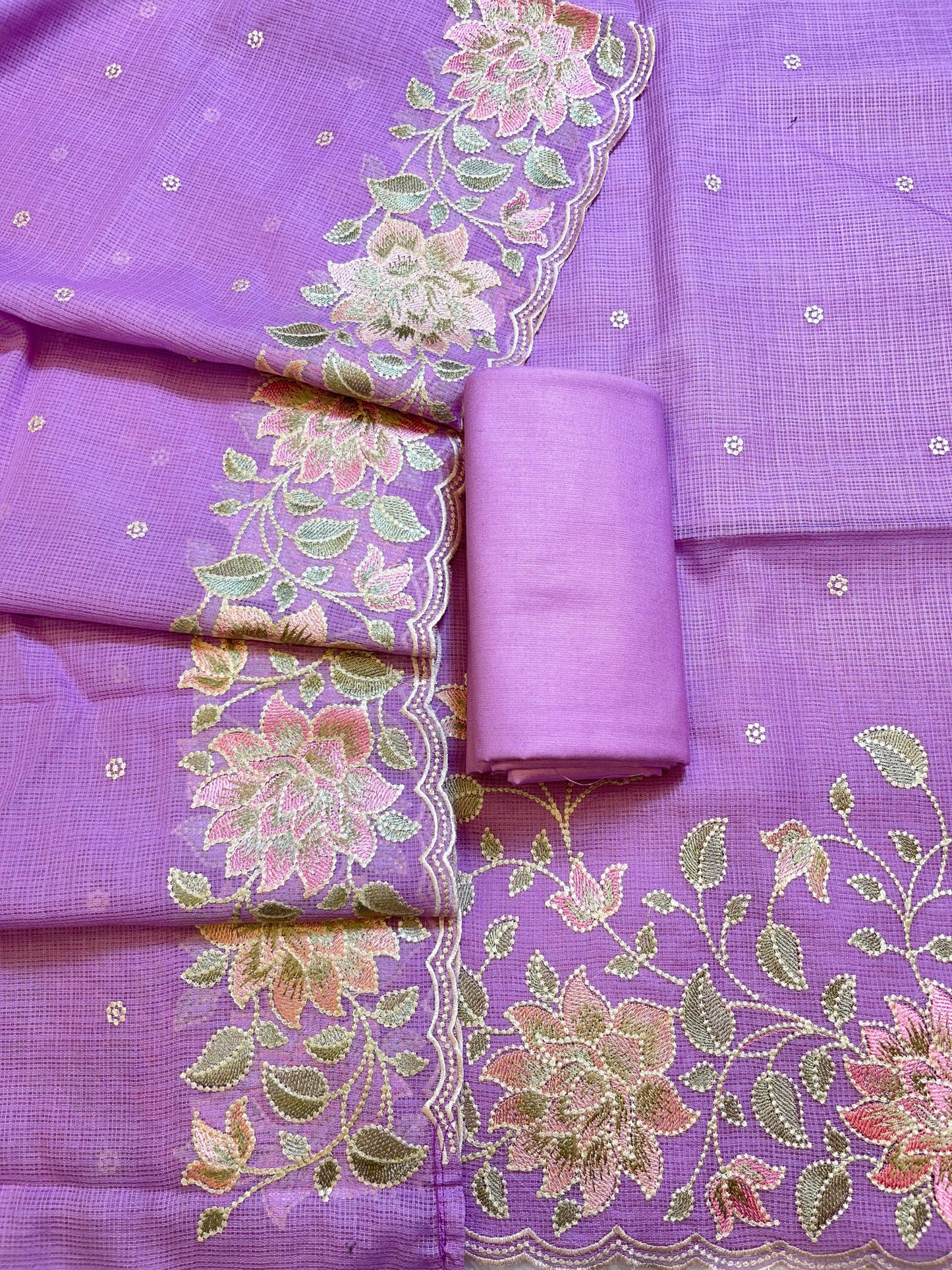 Purple Kota Check Embroidery Banarasi 3 pcs Suit Set 1100SKL_KC6