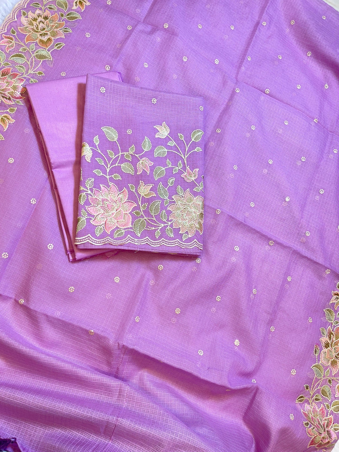 Purple Kota Check Embroidery Banarasi 3 pcs Suit Set 1100SKL_KC6