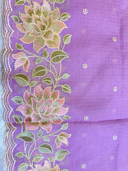 Purple Kota Check Embroidery Banarasi 3 pcs Suit Set 1100SKL_KC6
