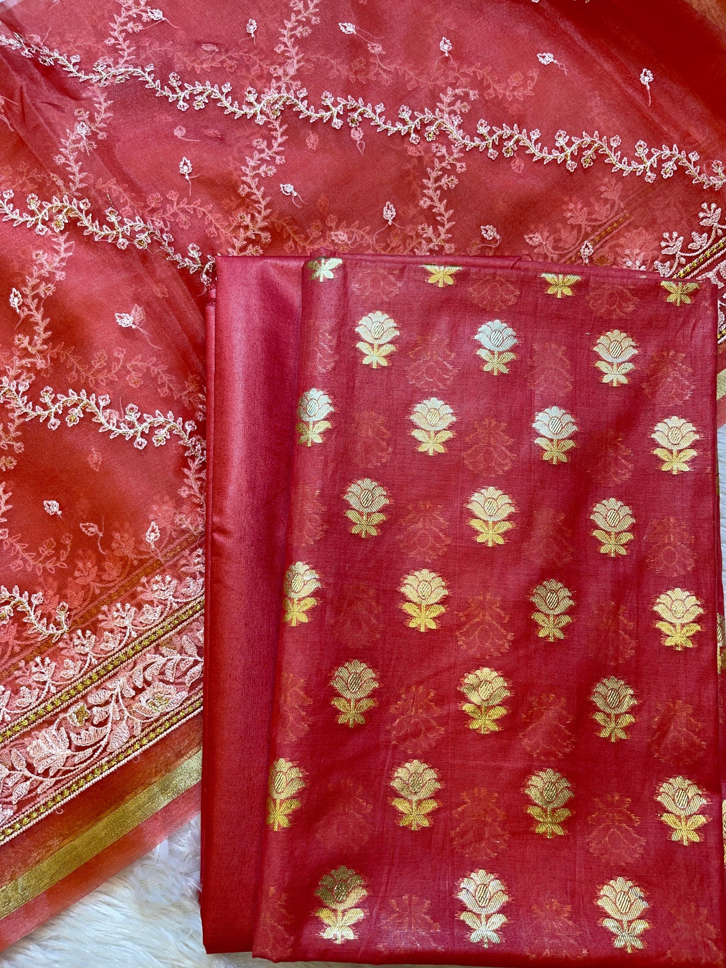 Pink Mescrize Cotton Banarasi 3 pcs Suit Set with Resham Embroidery Dupatta 1100SKL_MSK4