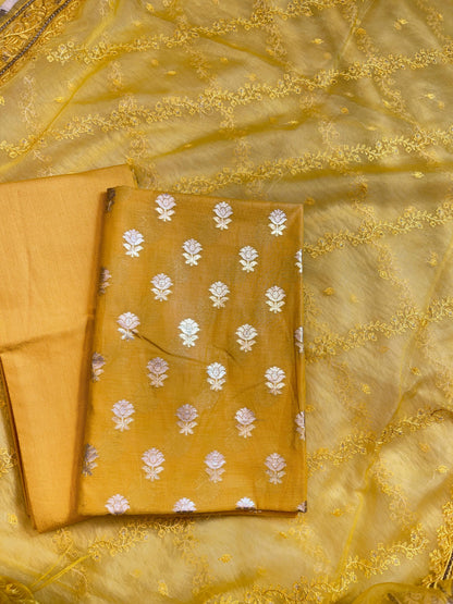 Yellow Mescrize Cotton Banarasi 3 pcs Suit Set with Resham Embroidery Dupatta 1100SKL_MSK5