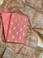 Peach Mescrize Cotton Banarasi 3 pcs Suit Set with Crush Tissue Dupatta 1100SKL_MSC1
