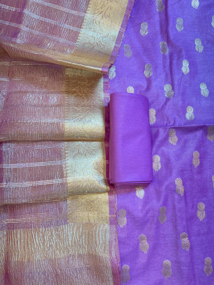 Purple Mescrize Cotton Banarasi 3 pcs Suit Set with Crush Tissue Dupatta 1100SKL_MSC2