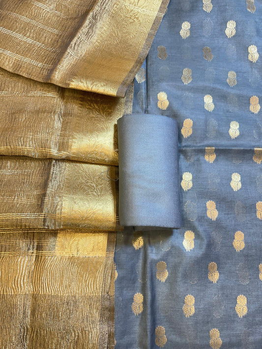 Blue Mescrize Cotton Banarasi 3 pcs Suit Set with Crush Tissue Dupatta 1100SKL_MSC4