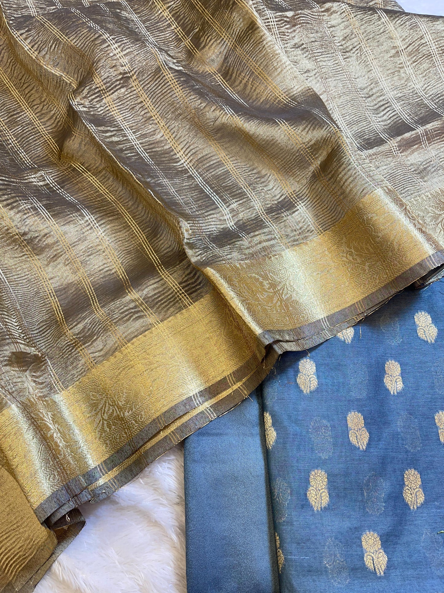Blue Mescrize Cotton Banarasi 3 pcs Suit Set with Crush Tissue Dupatta 1100SKL_MSC4