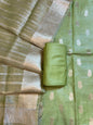Pistagreen Mescrize Cotton Banarasi 3 pcs Suit Set with Crush Tissue Dupatta 1100SKL_MSC5