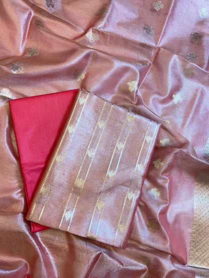 Dark Pink Tissue Silk Zari Stripe Banarasi 3 pcs Suit Set 1100SKL_TSU1